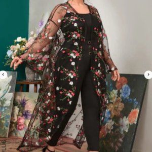 Plus Floral Embroidered Semi-Sheer Kimono